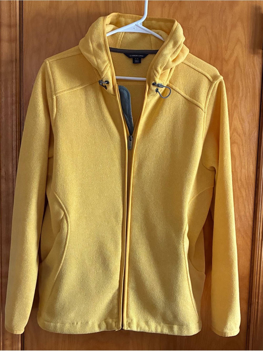 Lands' End Women's Yellow Hooded Fleece/Sweater Jacket - Size L